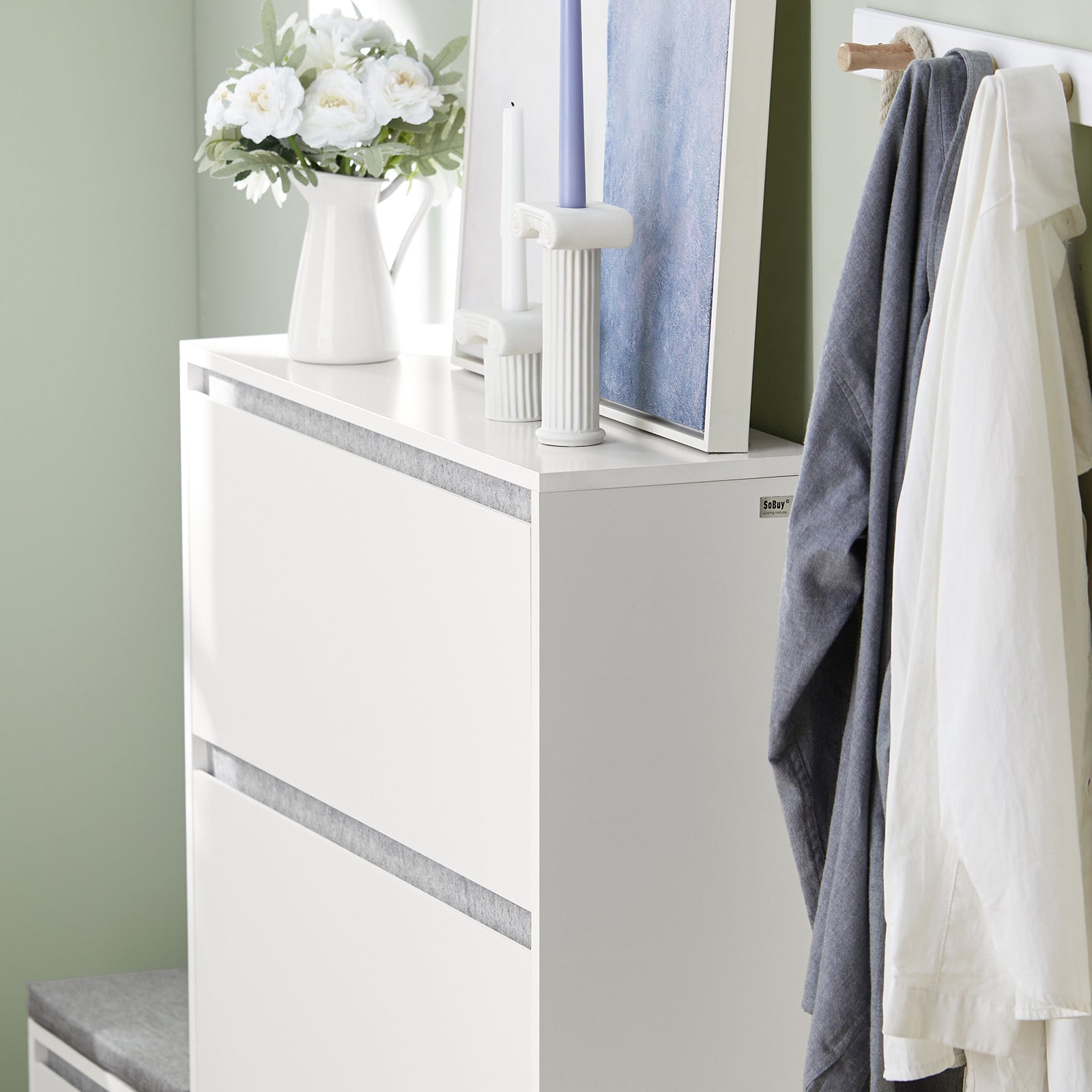 Scarpiera da corridoio a 2 ante effetto legno e bianco - KLARK | The Art of Living