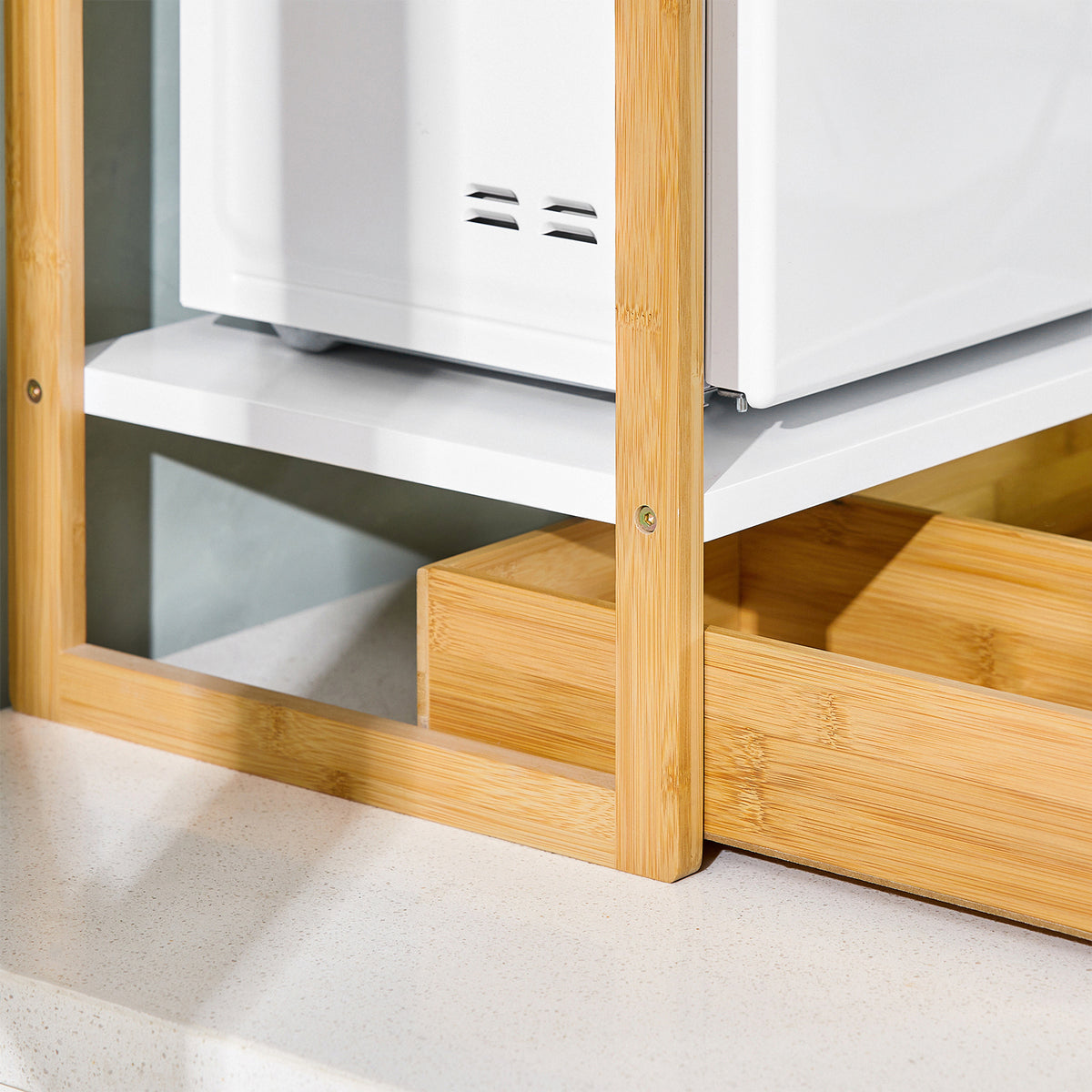 SoBuy Mensola Per Microonde 3 Ripiani Con Portabottiglie: Design Industriale Per Cucine Compatte (60x36x72 Cm) - 6