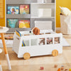 SoBuy Portagiochi Carrello Libreria per Bambini, Organizzatore di Libri a 2 Scomparti con Ruote per Asilo Nido, Bianco, KMB41-W