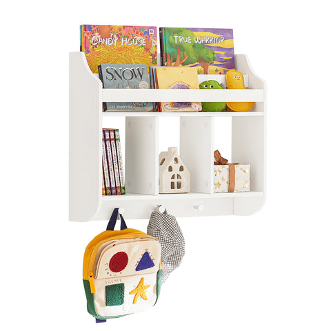 Sobuy детски рафт стенен рафт с 3 куки гардероб с рафтове за книги и декорации бяло 60x18x51cm kmb46-w