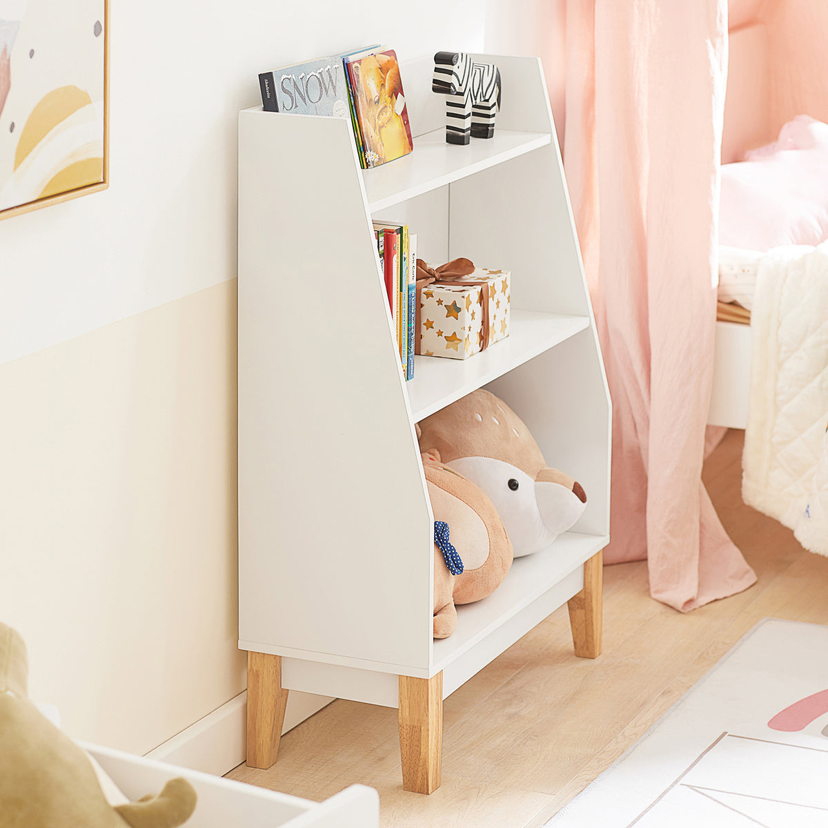Libreria Per Bambini SoBuy Con Leggio E Vani Portaoggetti - In MDF E Pino, Colore Bianco, Misure 85x42x45 Cm