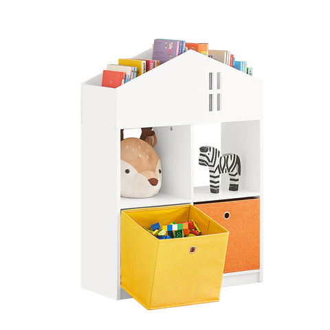 SoBuy Libreria per bambini Scaffale per bambini con 2 scatole in tessuto Organizer per giocattoli Bianco KMB49-W