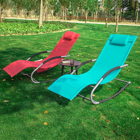 Sobuy Garden Deckchair люлее се фотьойл с облегалка и син Tascine OGS28-HB
