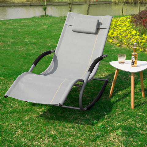 Sobuy Garden Deckchair люлеещ се фотьойл с облегалка и OGS28-HG сив джоб