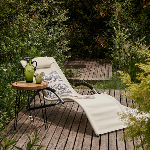 Стол Sobuy Deckchair Garden Bed в железен прах боядисана и теслин плат, бял, OGS38-W