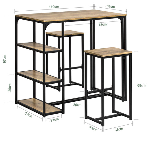 Sobuy Set 3 парчета маса с 2 столове, комплект мебели за балкон, висока маса с 3 рафтове OGD43-F